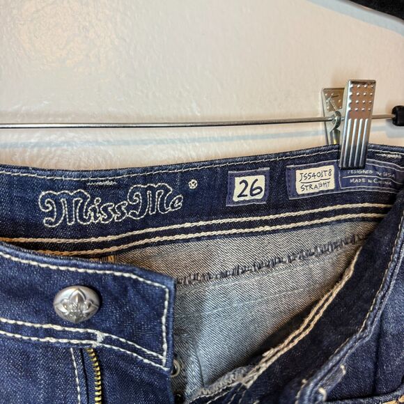 Miss Me Women's Straight Embellished Low Rise Y2K Blue Denim Jeans Size 26 - Picture 5 of 12